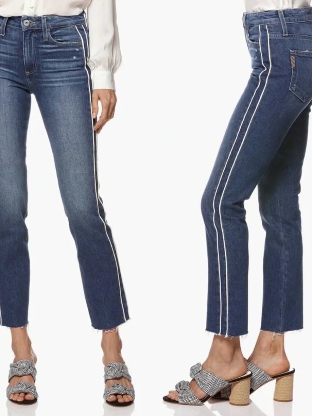 New w/Tags Paige Hoxton Straight Ankle Indigo Cream Jeans Sz 30 Double Stripe